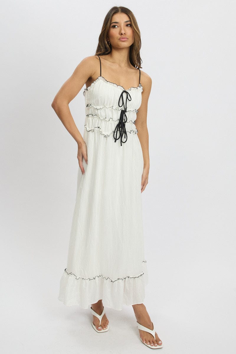 White Midi Dress Contrast Tie for Ally Fashion