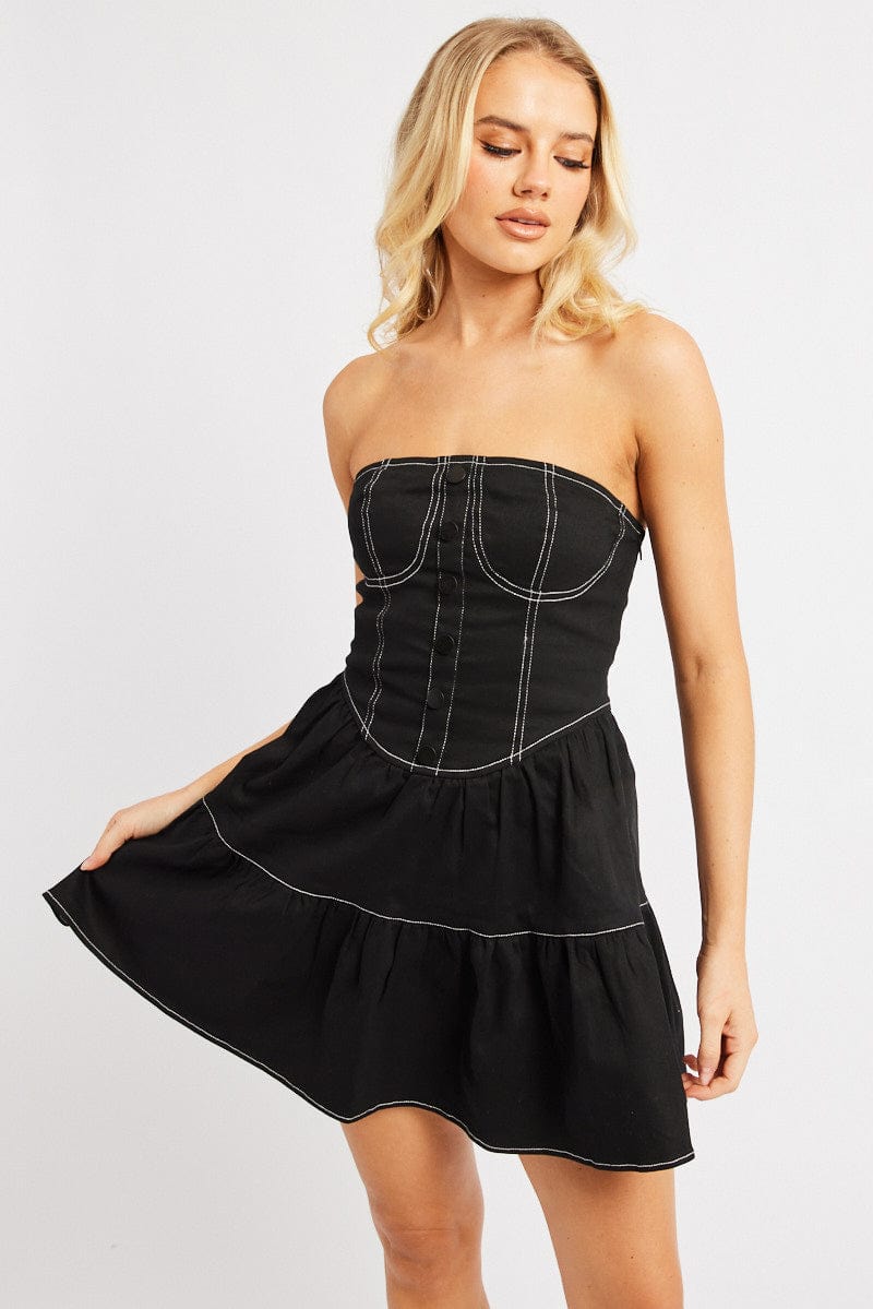 Black Fit And Flare Dress Mini Strapless for Ally Fashion