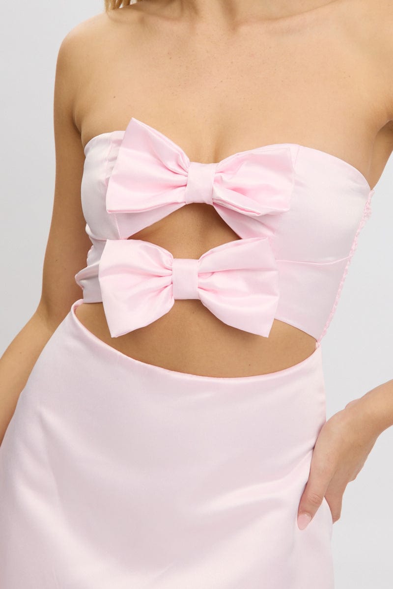 Pink Fit And Flare Dress Ribbon Detail for Ally Fashion