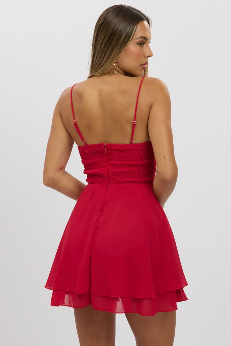 Red Fit And Flare Dress Strapless Corset Waist | Ally Fashion Red Fit And Flare Dress Strapless Corset Waist | Ally Fashion