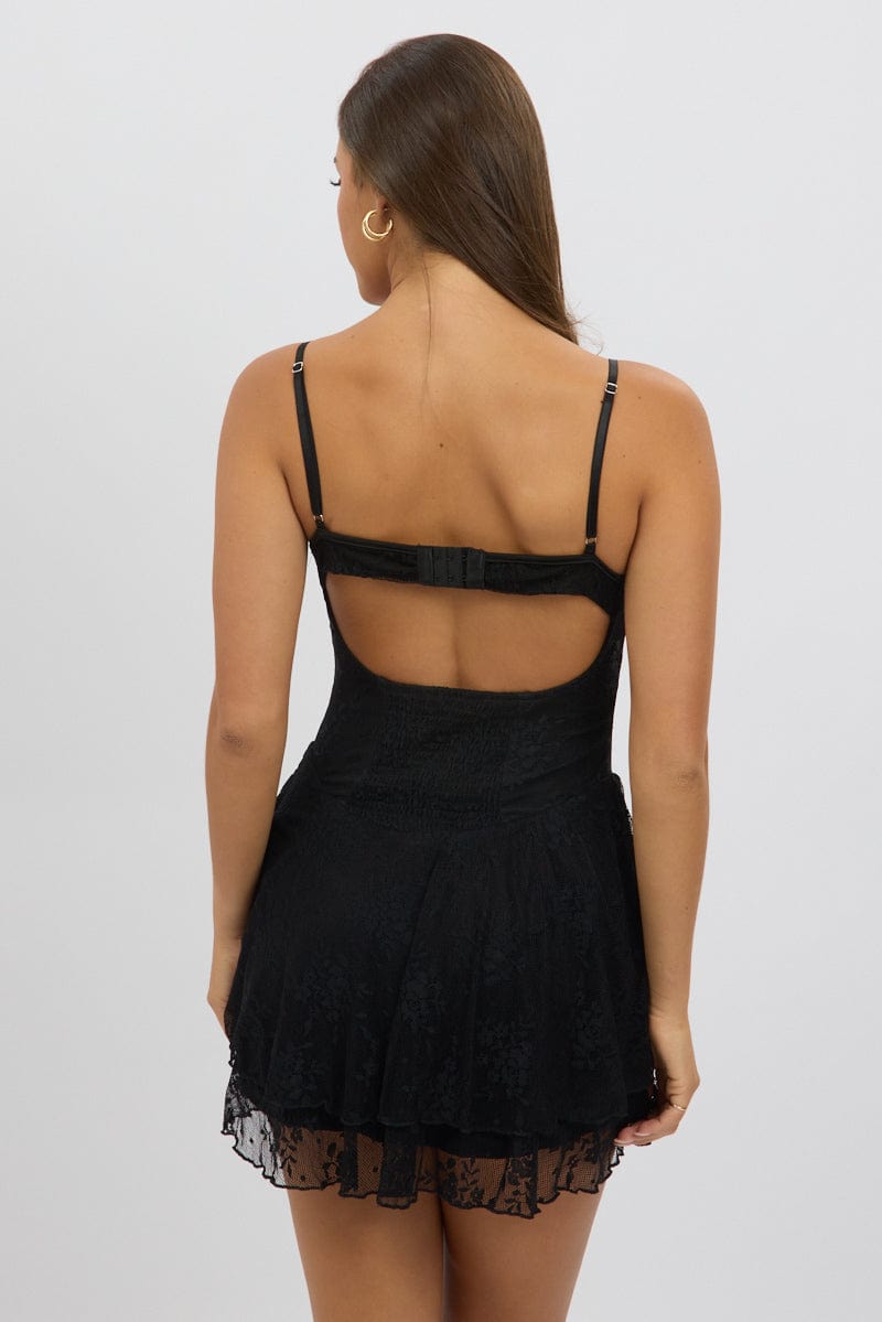 Black Fit And Flare Dress Strappy Lace for Ally Fashion