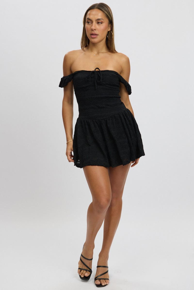 Black Fit And Flare Dress Drop Waist Mini