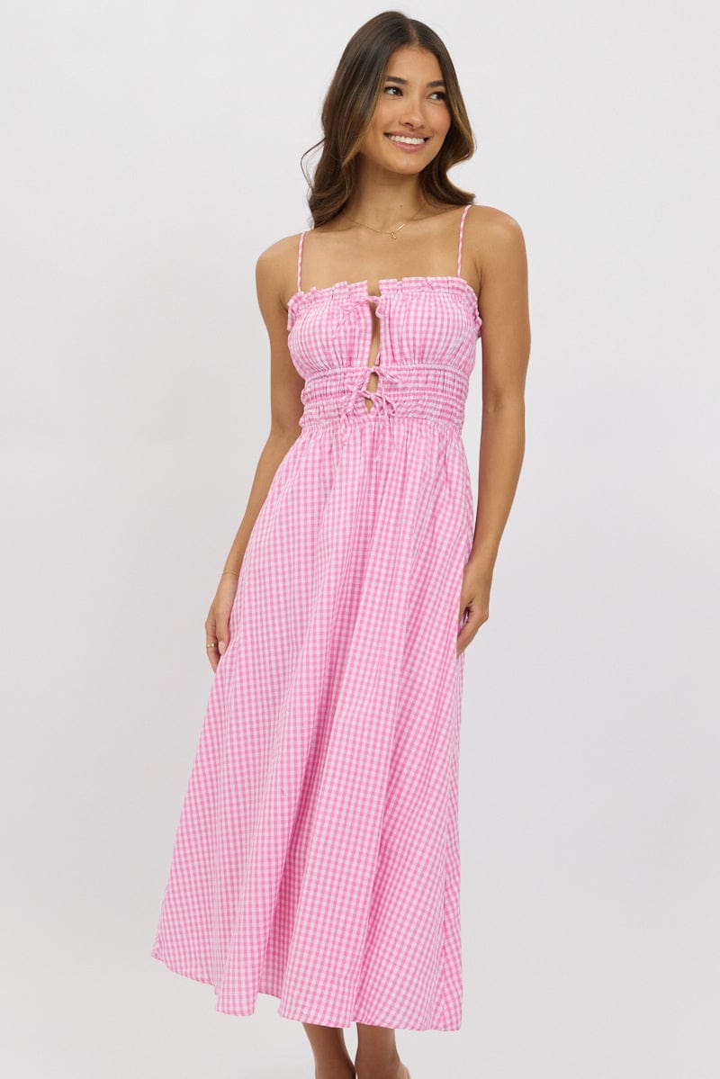 pink check midi dress Buy Cath Kidston Pink Strawberry Check Strappy Fitted Midi Dress from Next USA