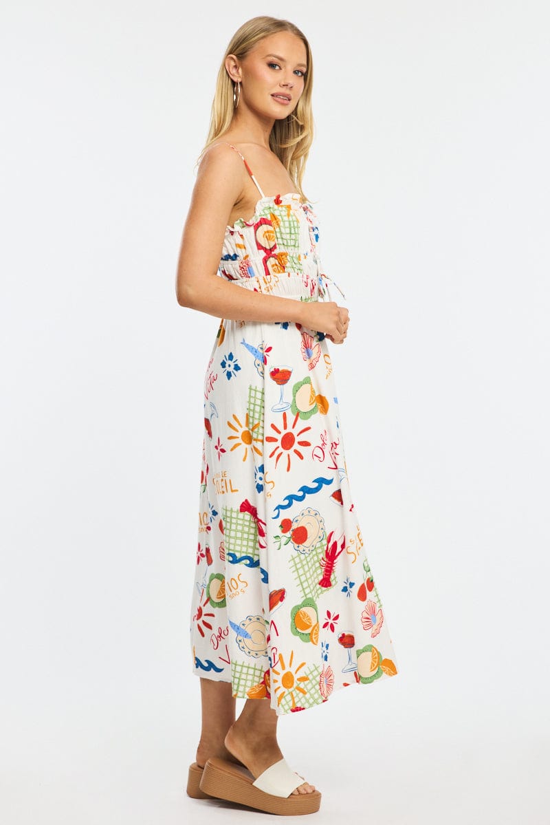 Red Abstract Midi Dress Ribbon Detail Strappy for Ally Fashion