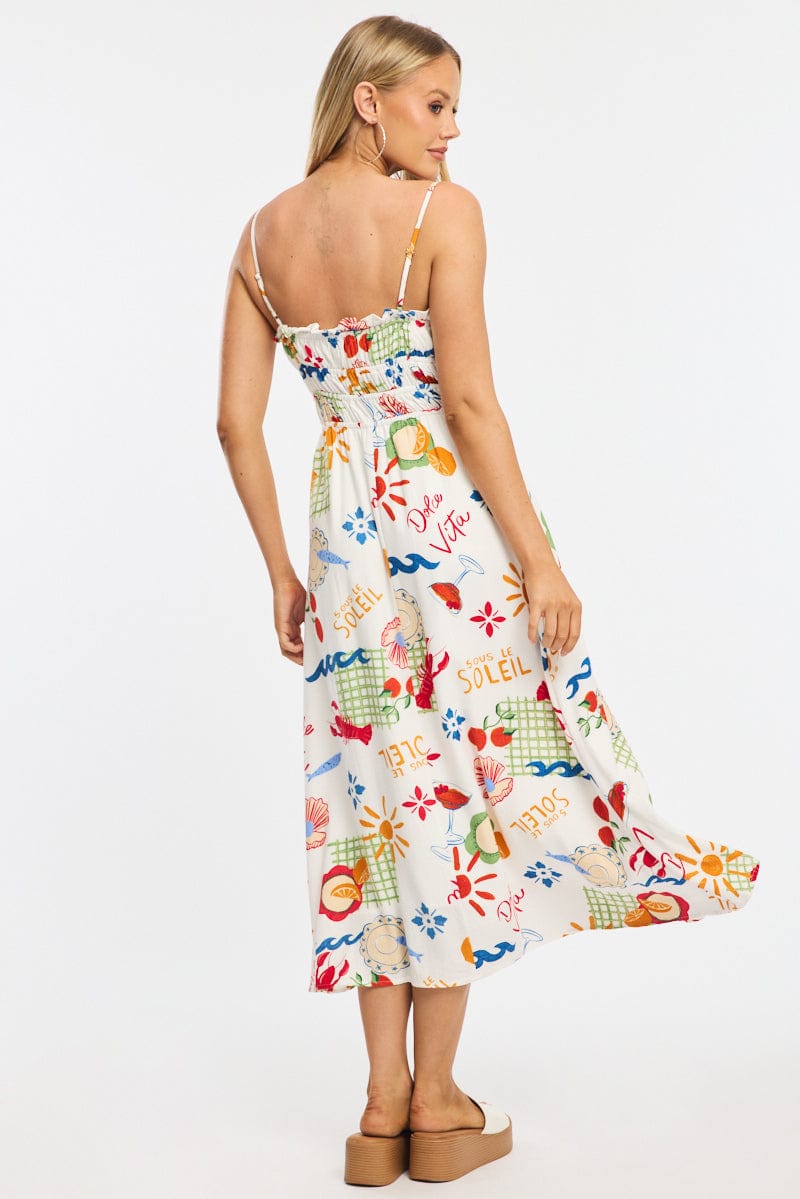 Red Abstract Midi Dress Ribbon Detail Strappy for Ally Fashion