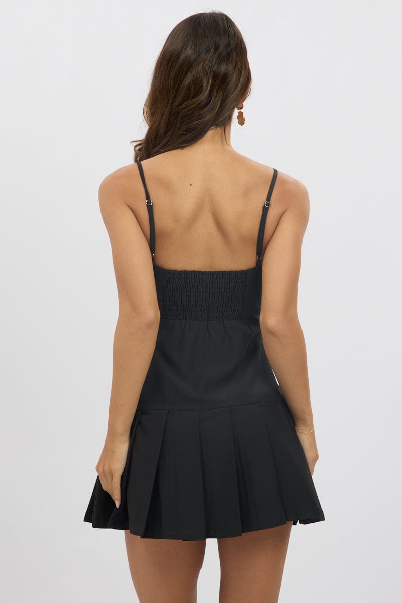 Black Pleated Mini Dress for Ally Fashion