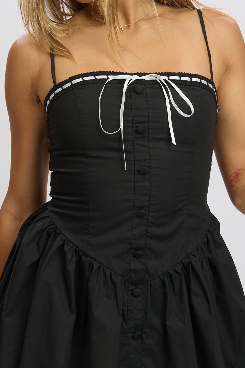 Black Fit And Flare Dress Ribbon Tape Mini Black Fit And Flare Dress Ribbon Tape Mini