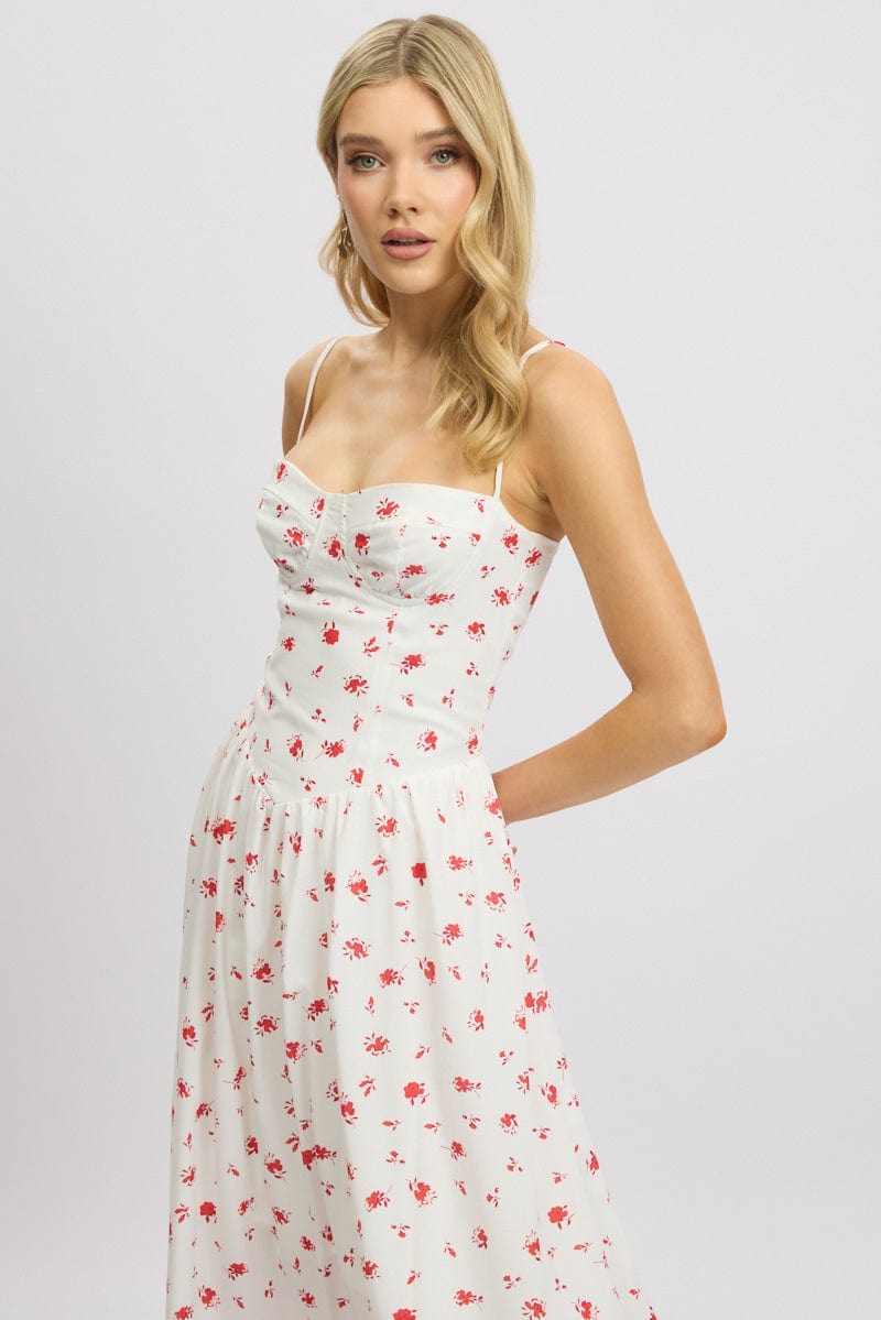 White Floral Midi Dress Corset Detail | Ally Fashion White Floral Midi Dress Corset Detail | Ally Fashion