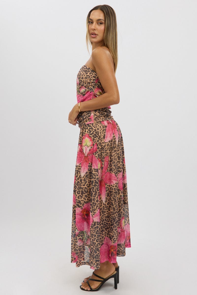 Multi Animal Print Maxi Dress Strapless Drop Waist Mesh | Ally Fashion Multi Animal Print Maxi Dress Strapless Drop Waist Mesh | Ally Fashion