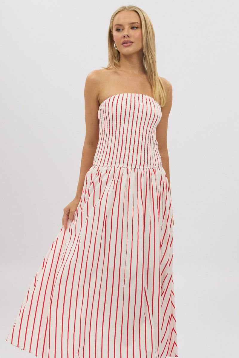 Red Stripe Strapless Maxi Dress | Ally Fashion Red Stripe Strapless Maxi Dress | Ally Fashion