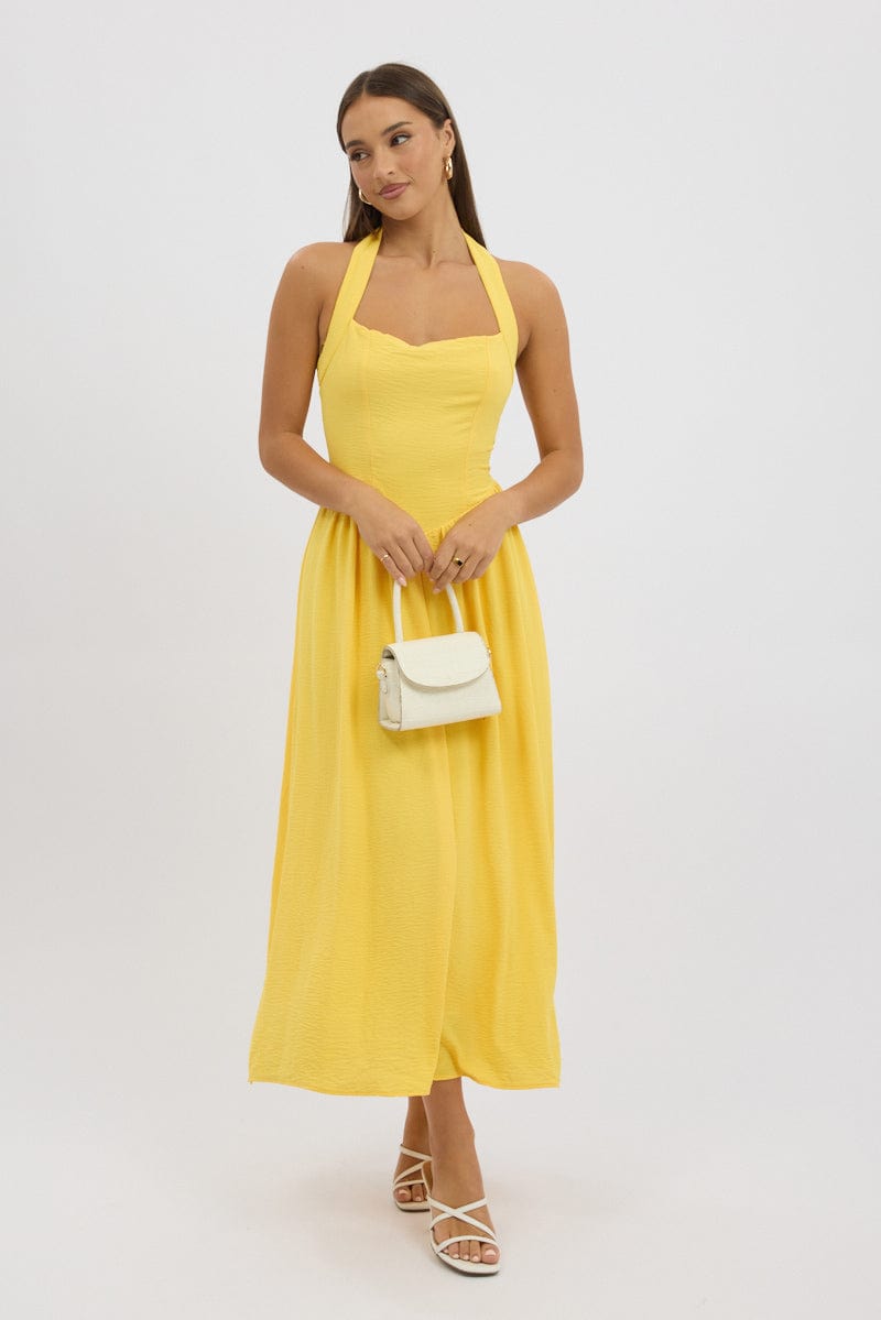 Yellow Maxi Dress Halter Neck | Ally Fashion