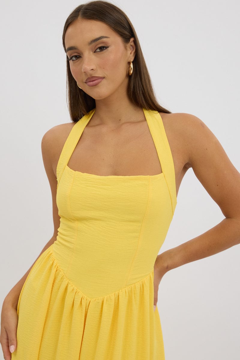 Yellow Maxi Dress Halter Neck | Ally Fashion Yellow Maxi Dress Halter Neck | Ally Fashion