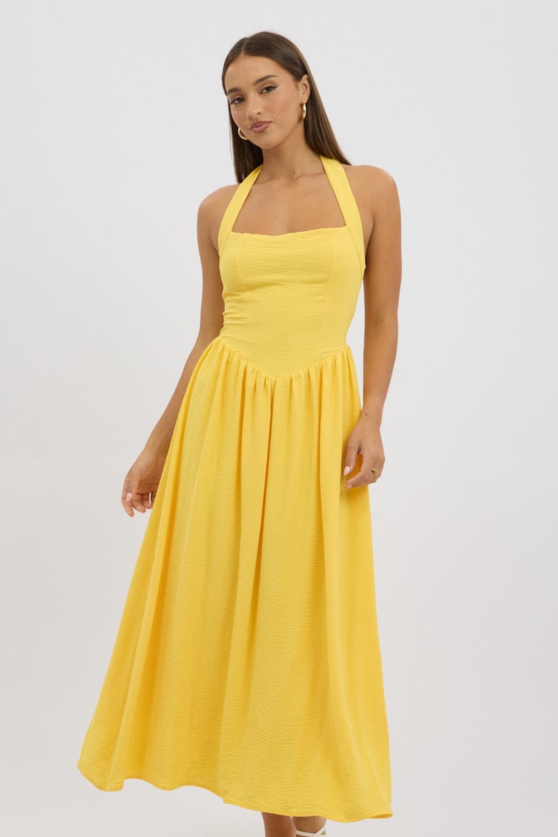 Yellow Maxi Dress Halter Neck | Ally Fashion Yellow Maxi Dress Halter Neck | Ally Fashion