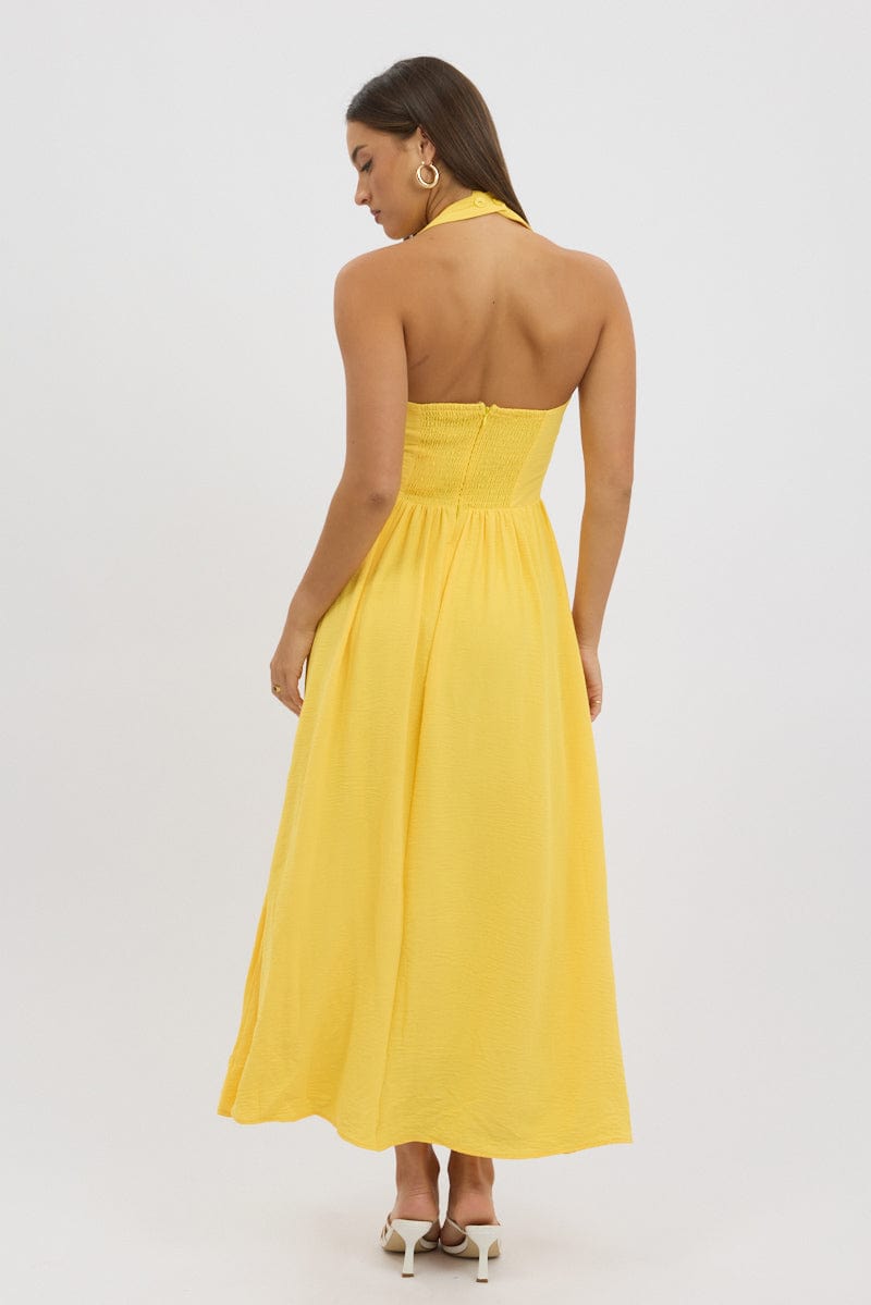 Yellow Maxi Dress Halter Neck | Ally Fashion Yellow Maxi Dress Halter Neck | Ally Fashion