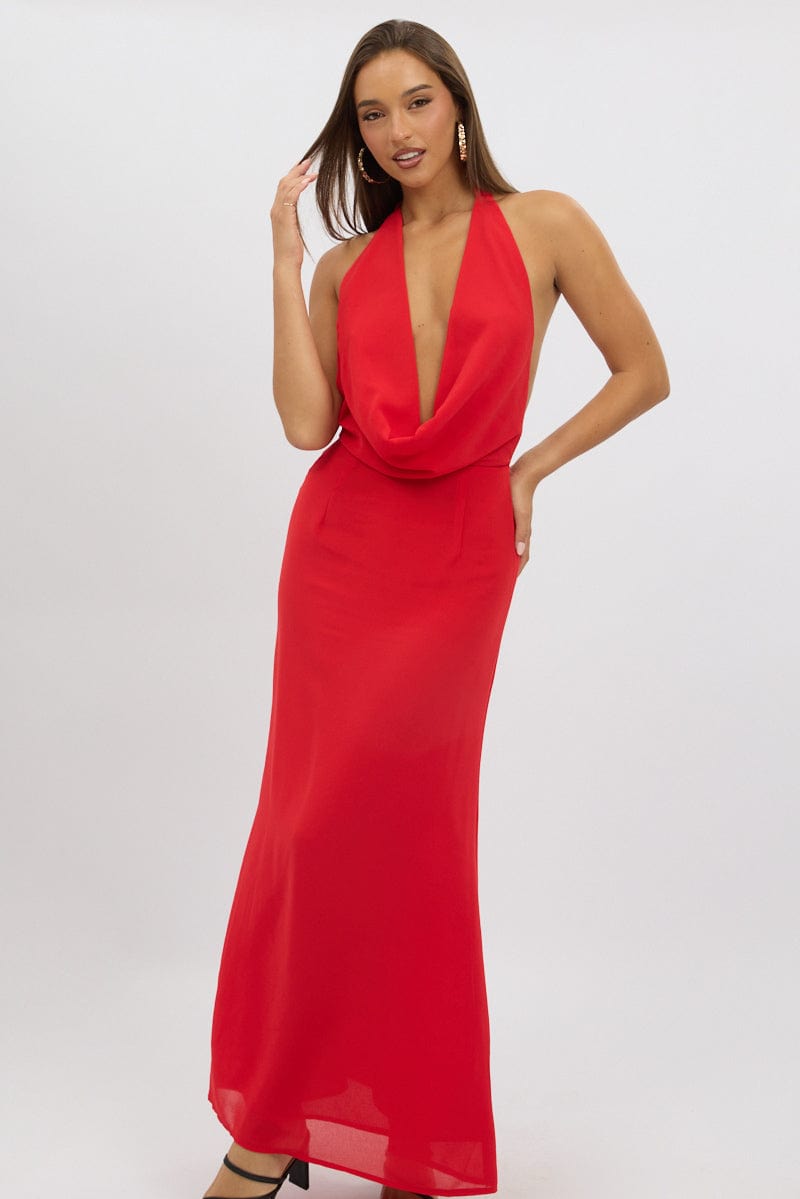 Red Cowl Neck Maxi Dress | Ally Fashion Red Cowl Neck Maxi Dress | Ally Fashion