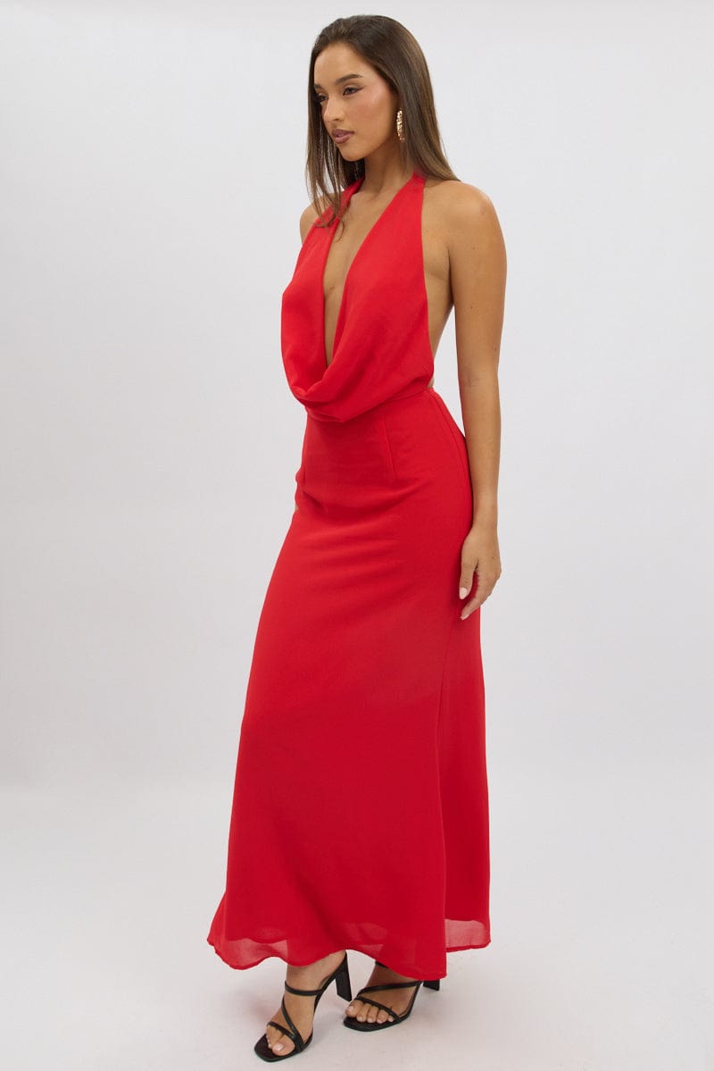 Red Cowl Neck Maxi Dress | Ally Fashion Red Cowl Neck Maxi Dress | Ally Fashion