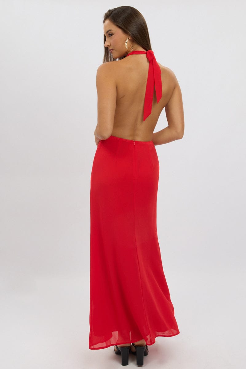 Red Cowl Neck Maxi Dress Chiffon for Ally Fashion