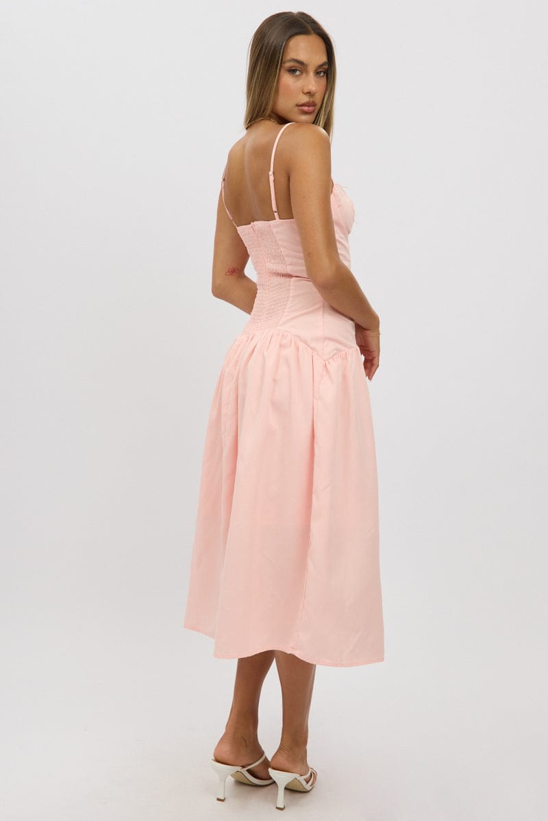 Pink Midi Dress Drop Waist | Ally Fashion Pink Midi Dress Drop Waist | Ally Fashion