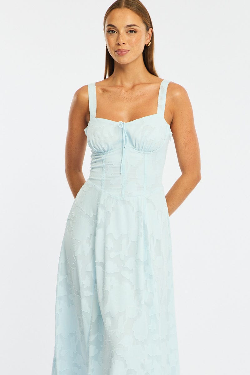 Blue Midi Dress Burn Out for Ally Fashion