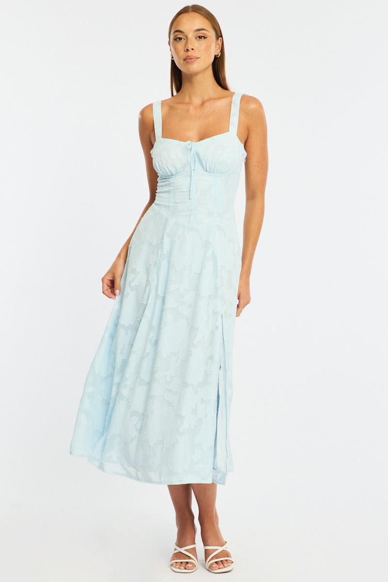 Blue Midi Dress Burn Out for Ally Fashion