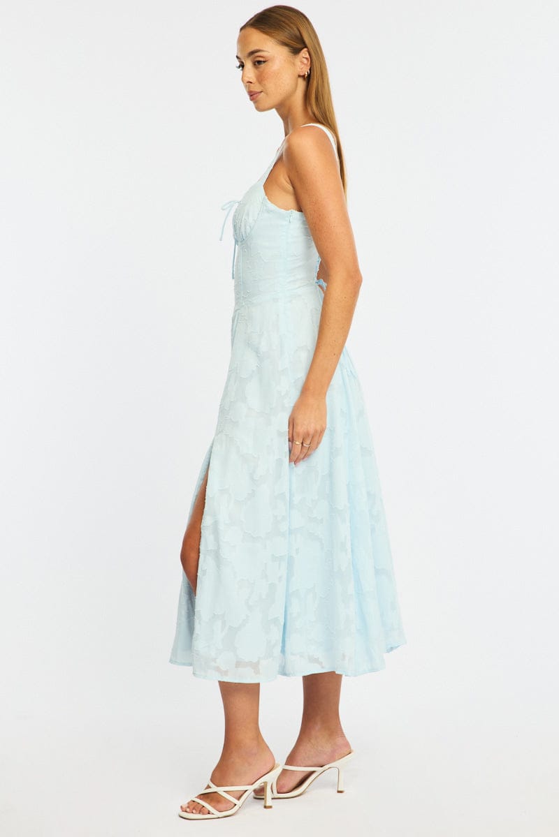 Blue Midi Dress Burn Out for Ally Fashion