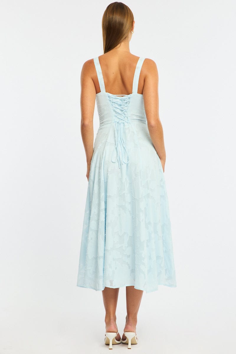 Blue Midi Dress Burn Out for Ally Fashion