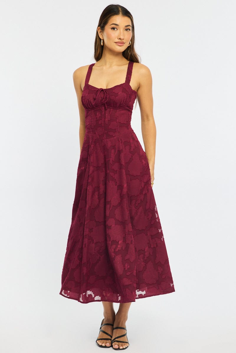 Red Midi Dress Burn Out for Ally Fashion