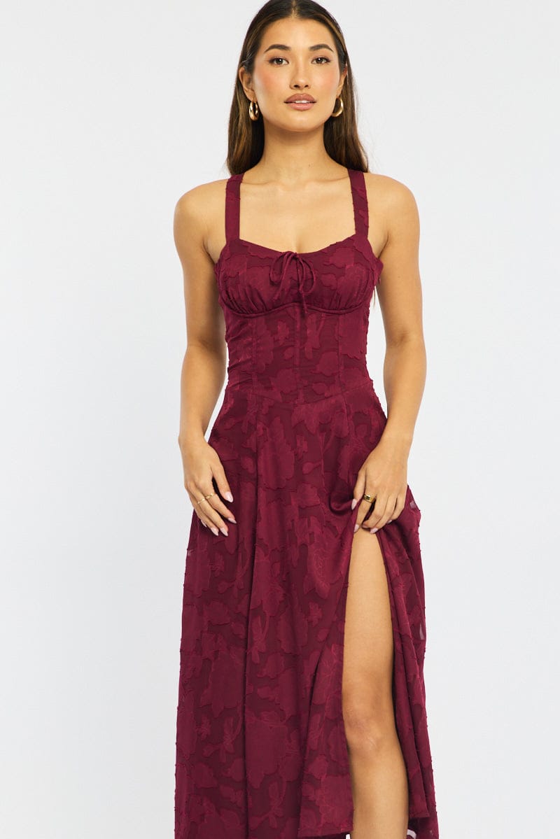 Red Midi Dress Burn Out for Ally Fashion