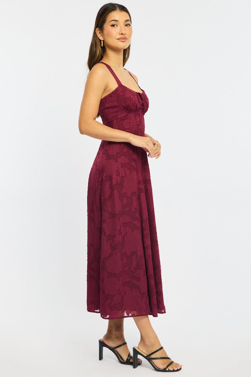 Red Midi Dress Burn Out for Ally Fashion