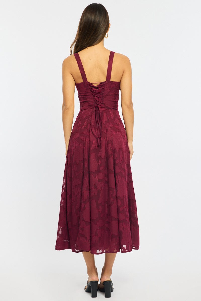 Red Midi Dress Burn Out for Ally Fashion