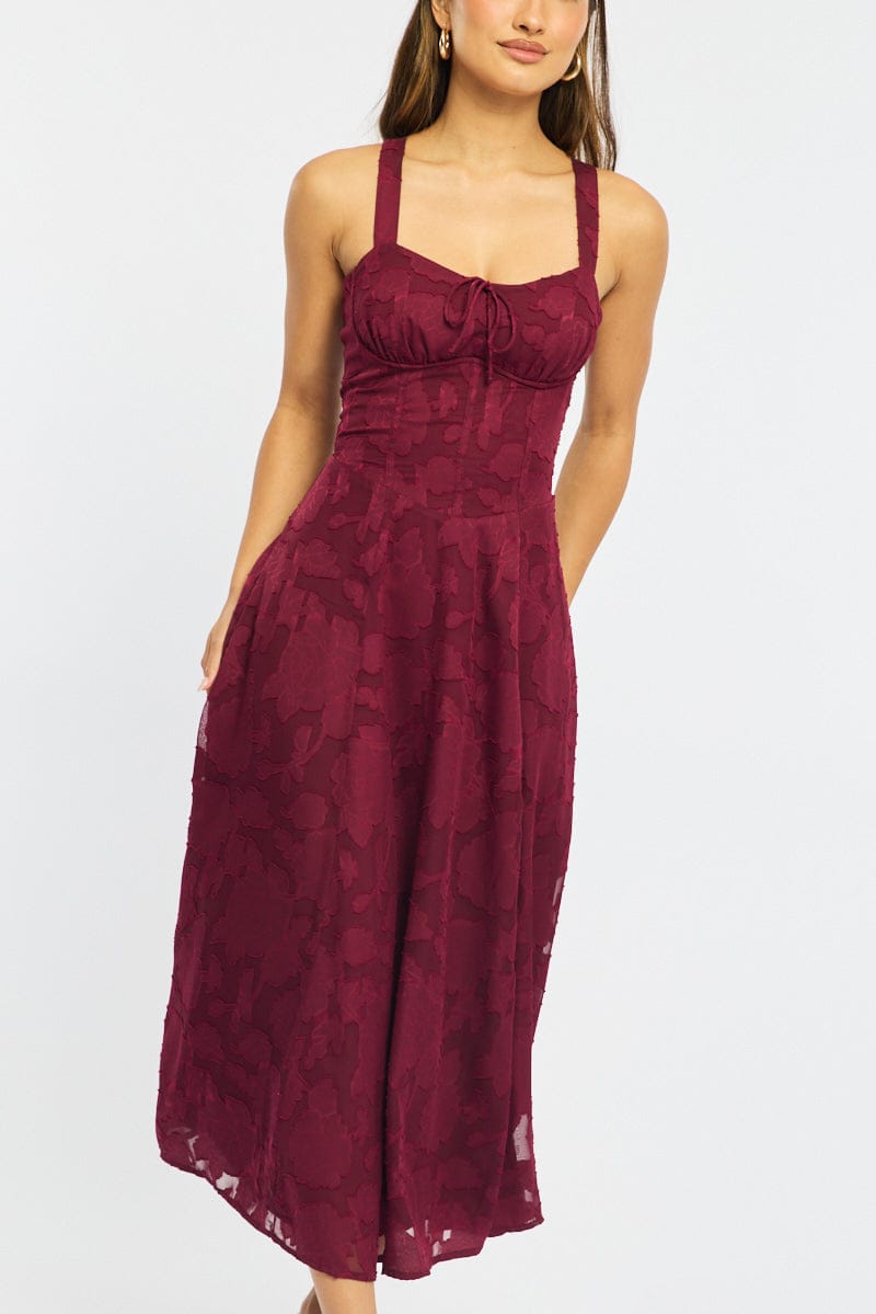 Red Midi Dress Burn Out for Ally Fashion