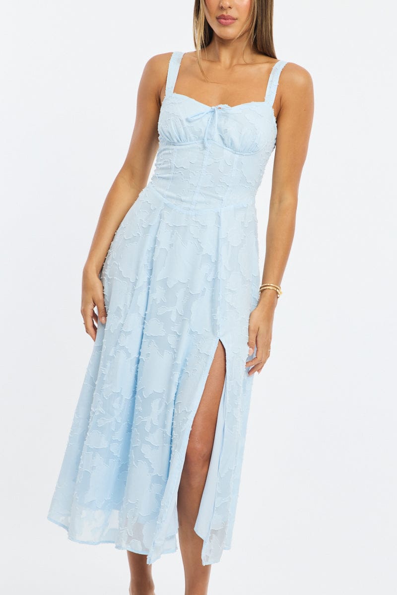 Blue Midi Dress Burn Out for Ally Fashion