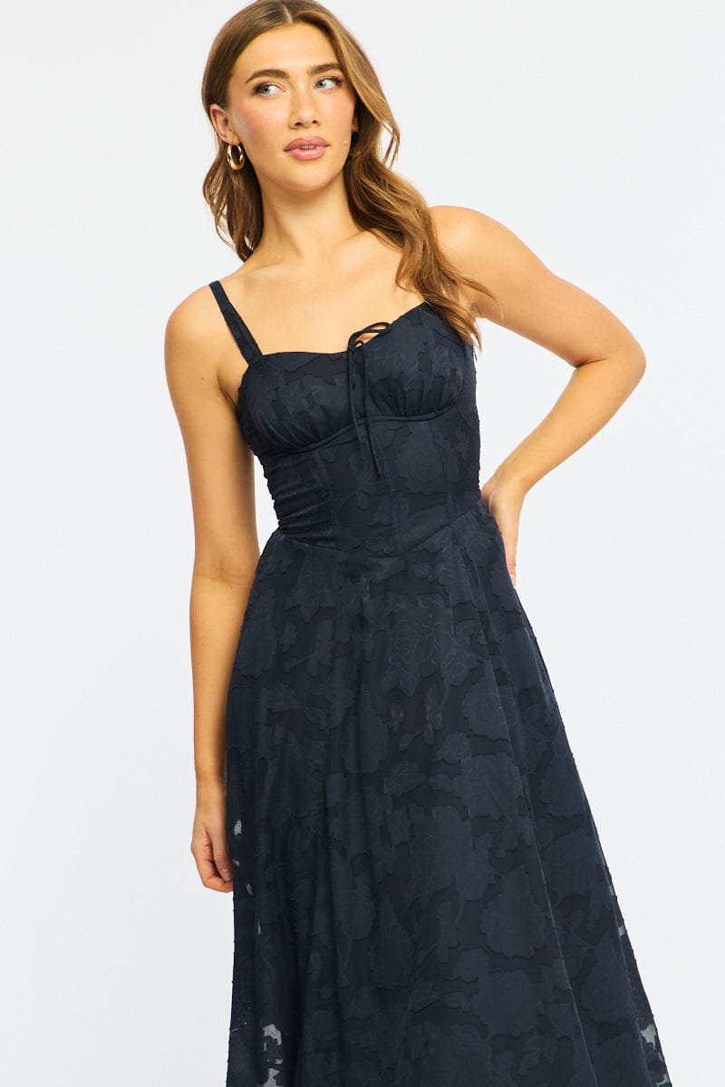 Blue Midi Dress Burn Out for Ally Fashion