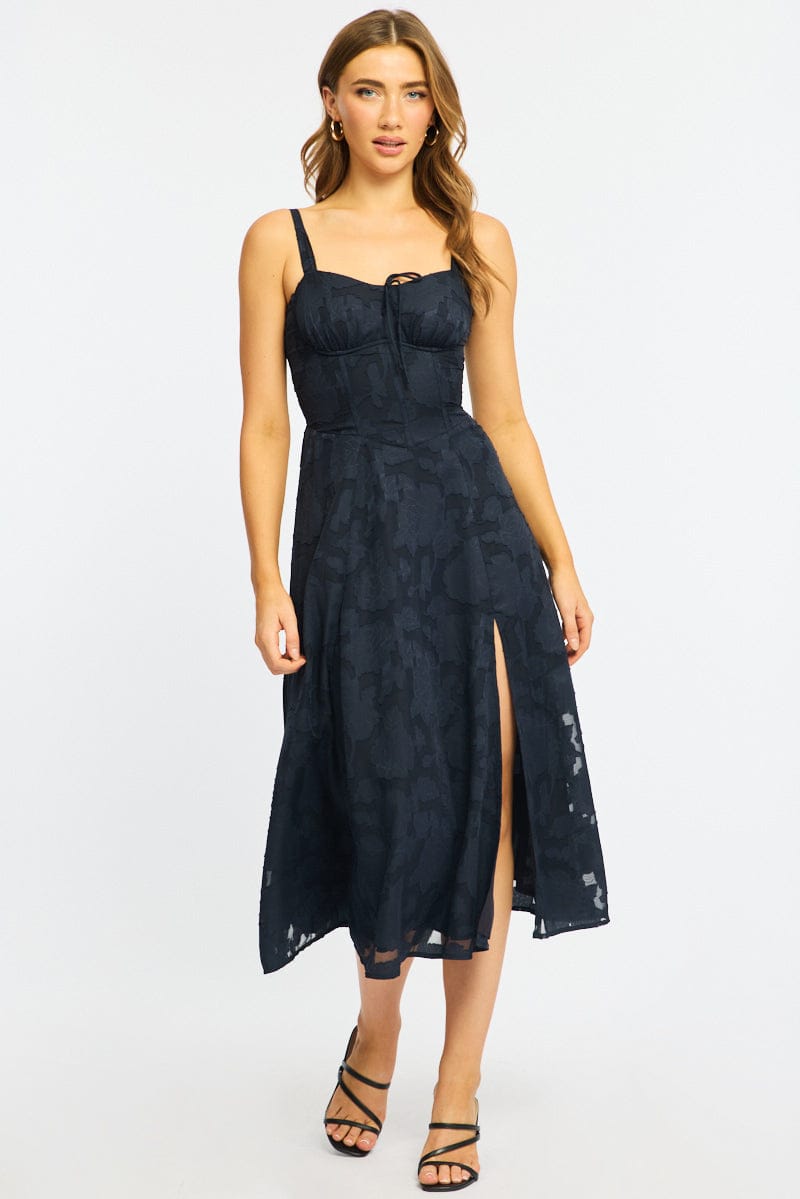Blue Midi Dress Burn Out for Ally Fashion