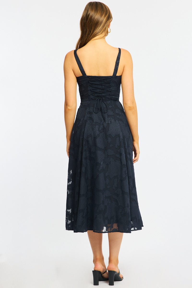 Blue Midi Dress Burn Out for Ally Fashion