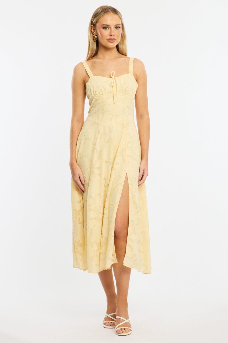 Yellow Midi Dress Burn Out for Ally Fashion