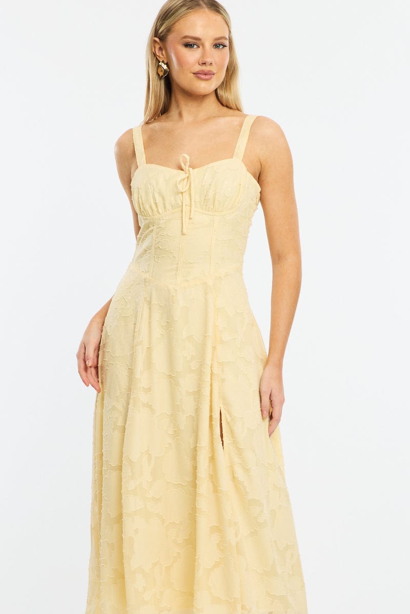 Yellow Midi Dress Burn Out for Ally Fashion