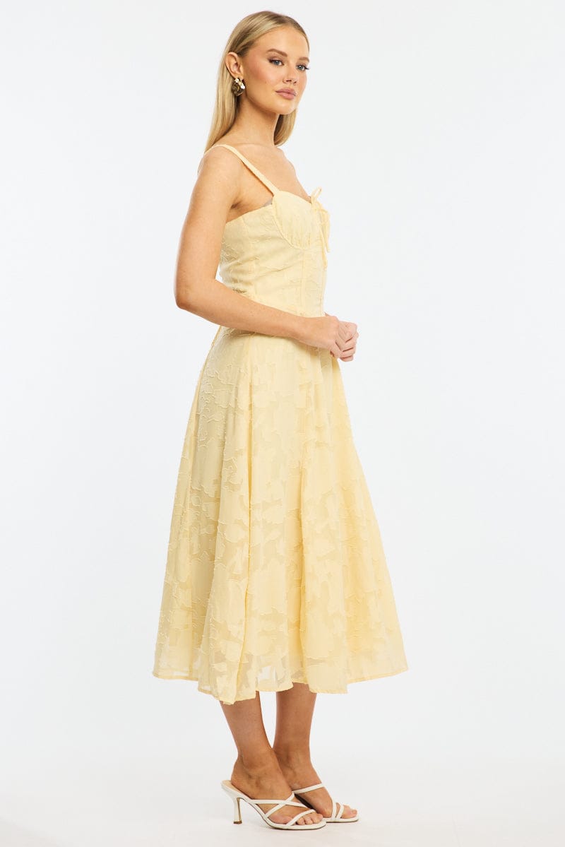 Yellow Midi Dress Burn Out for Ally Fashion