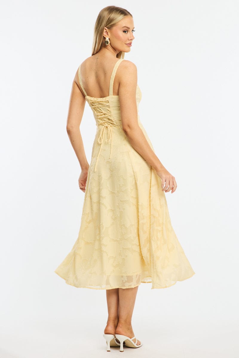 Yellow Midi Dress Burn Out for Ally Fashion