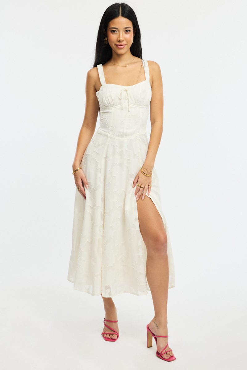 White Midi Dress Burn Out for Ally Fashion