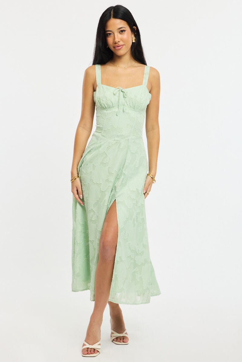 Green Midi Dress Burn Out for Ally Fashion
