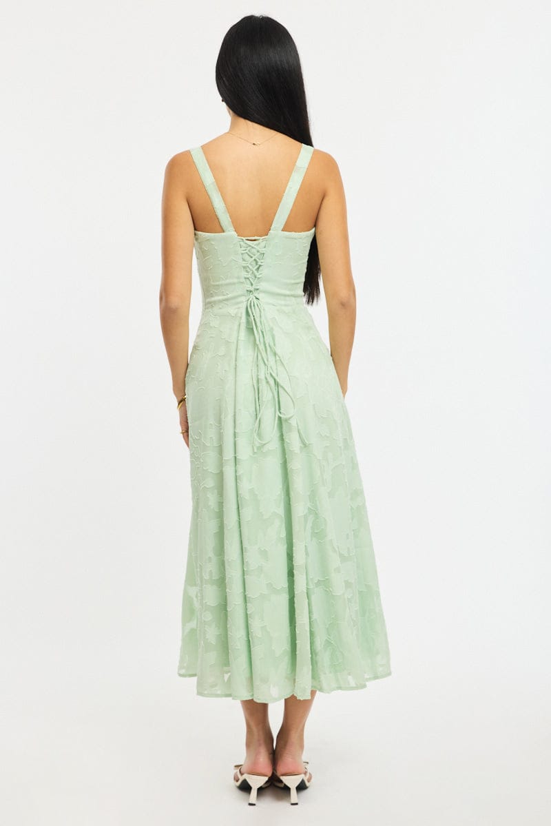 Green Midi Dress Burn Out for Ally Fashion