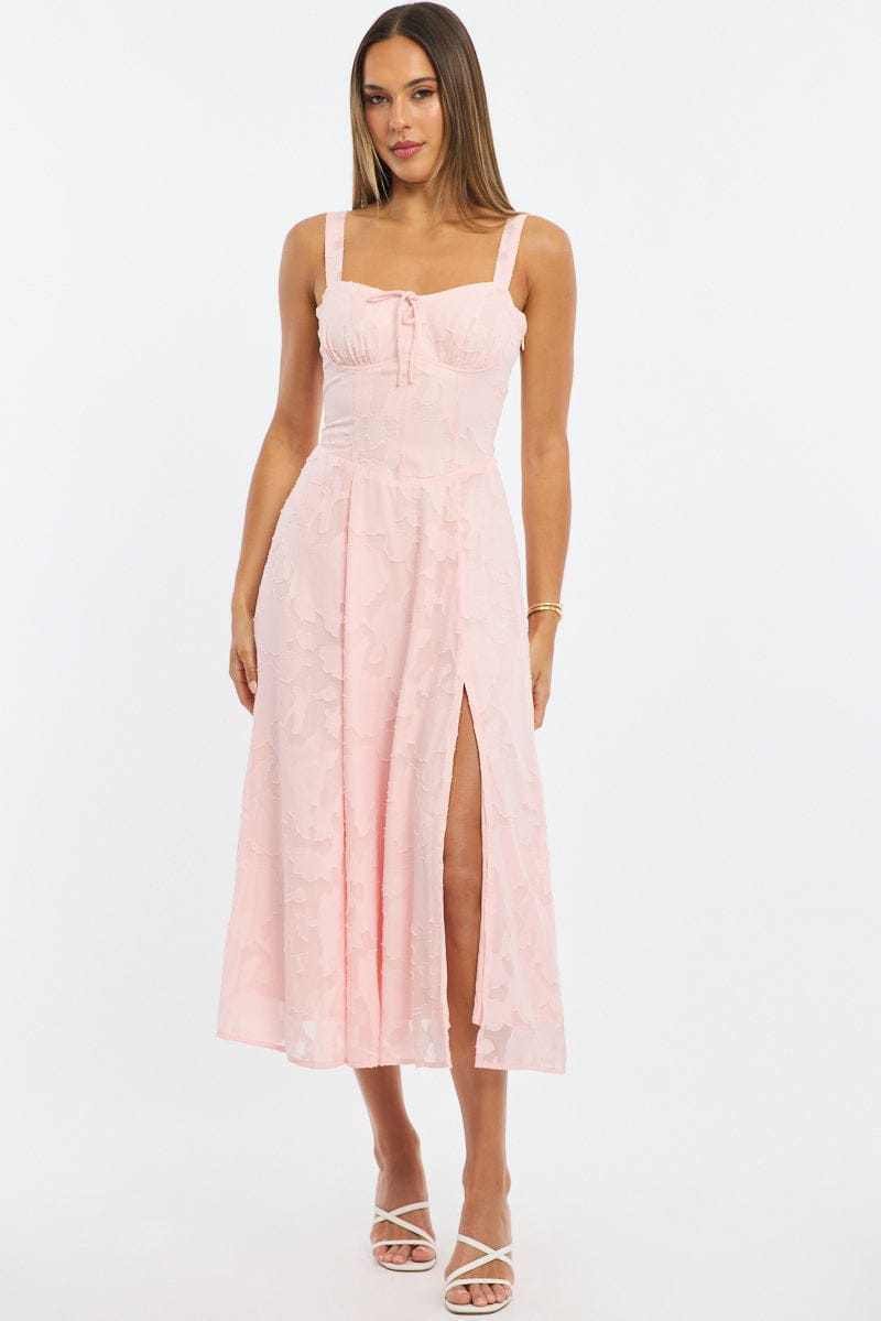 Pink Midi Dress Burn Out for Ally Fashion