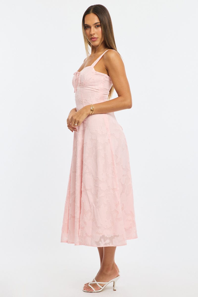 Pink Midi Dress Burn Out for Ally Fashion