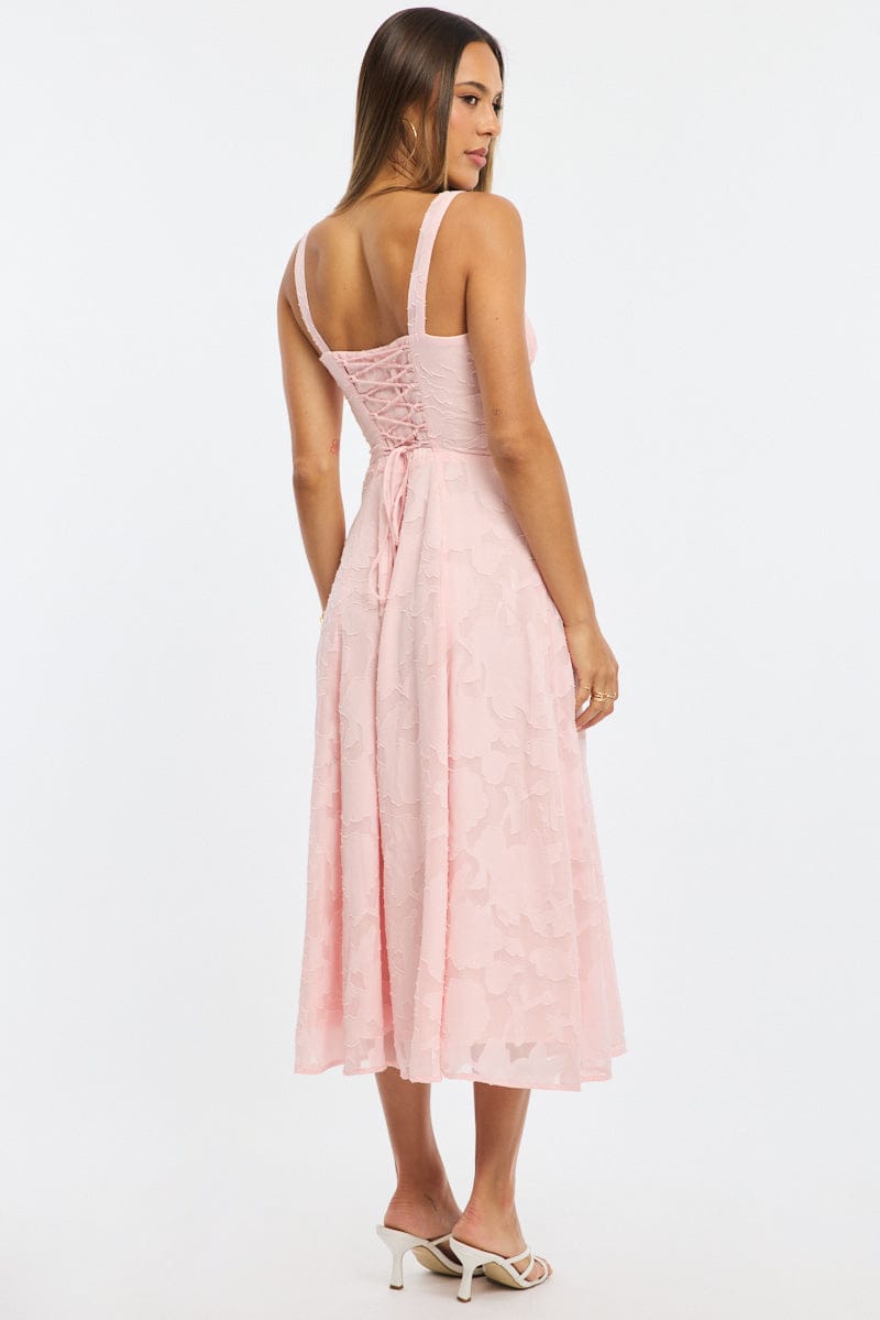 Pink Midi Dress Burn Out for Ally Fashion
