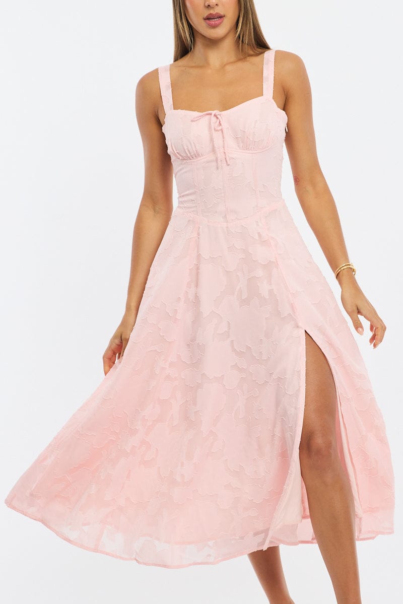 Pink Midi Dress Burn Out for Ally Fashion