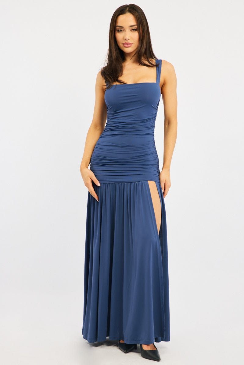 Blue Maxi Dress Front Split | Ally Fashion Blue Maxi Dress Front Split | Ally Fashion