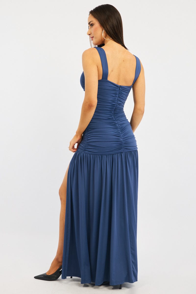 Blue Maxi Dress Front Split | Ally Fashion Blue Maxi Dress Front Split | Ally Fashion