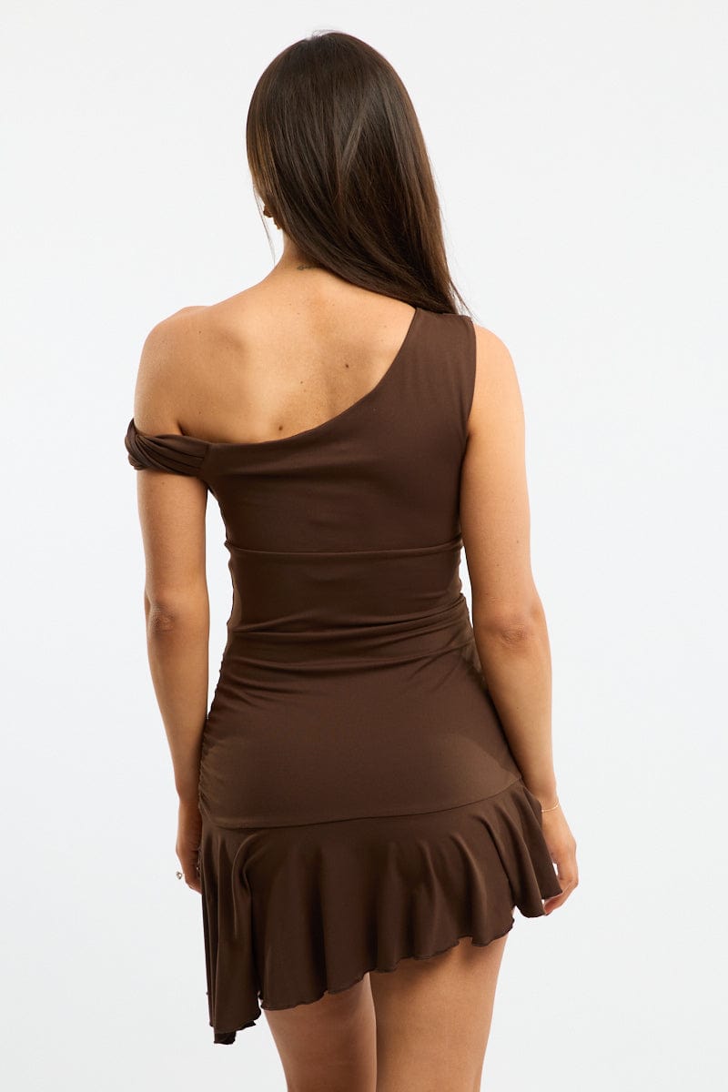 Brown Asymmetric Mini Dress for Ally Fashion