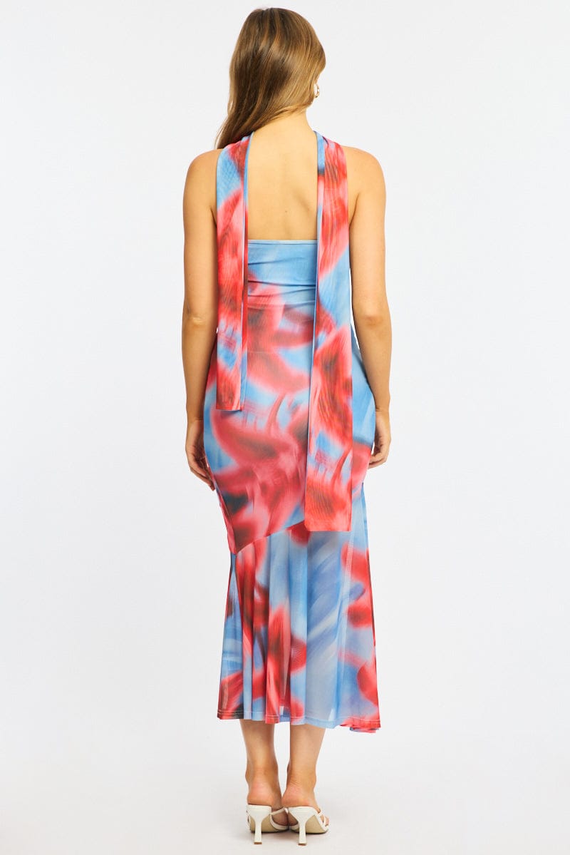 Blue Floral Strapless Maxi Dress for Ally Fashion